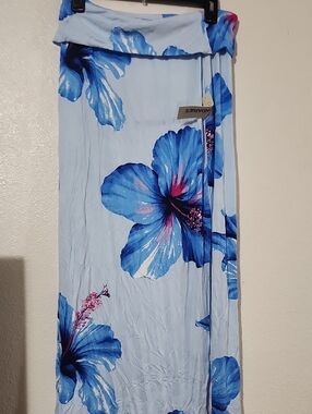 No Boudaries Light Blue Maxi Skirt with Bold Blue Floral Print
